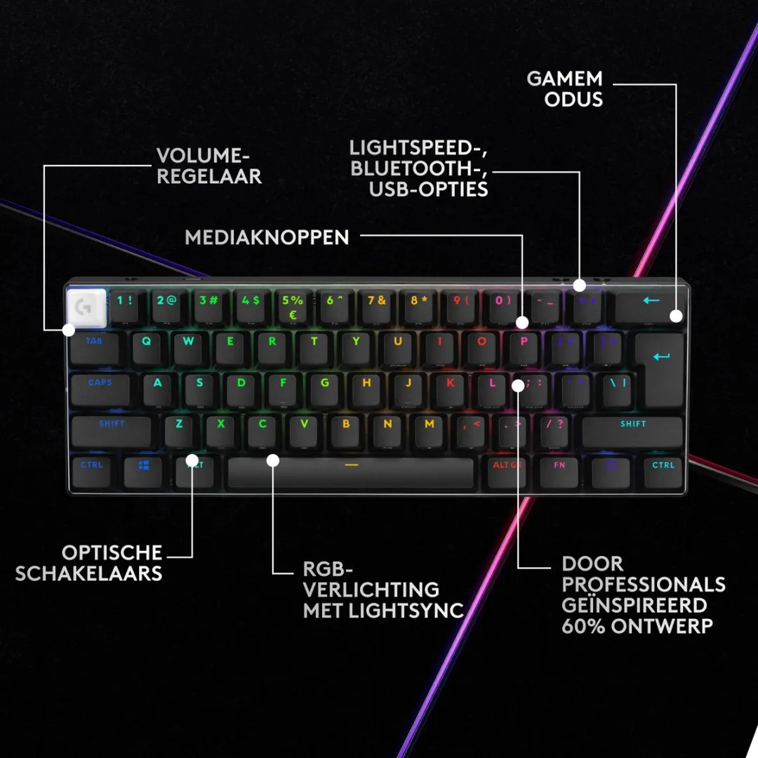 Logitech G PRO X 60 Lightspeed Gaming Toetsenbord - Zwart - afbeelding 6 van 6