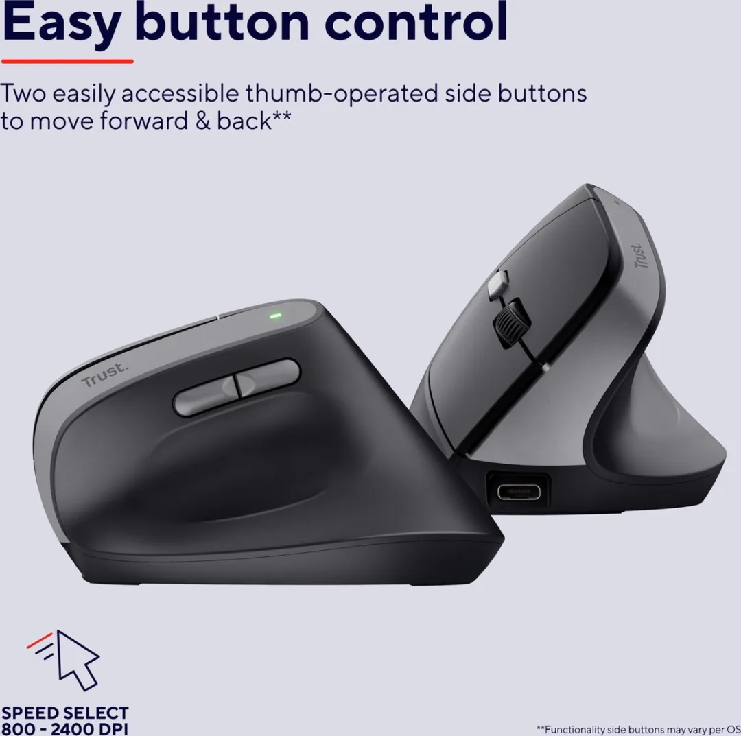 Trust Bayo V2 25145 Draadloze Ergonomische Muis - Verticaal - Zwart