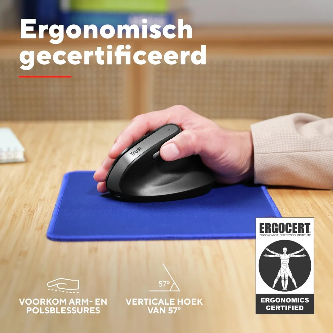 Trust Bayo V2 25145 Draadloze Ergonomische Muis - Verticaal - Zwart