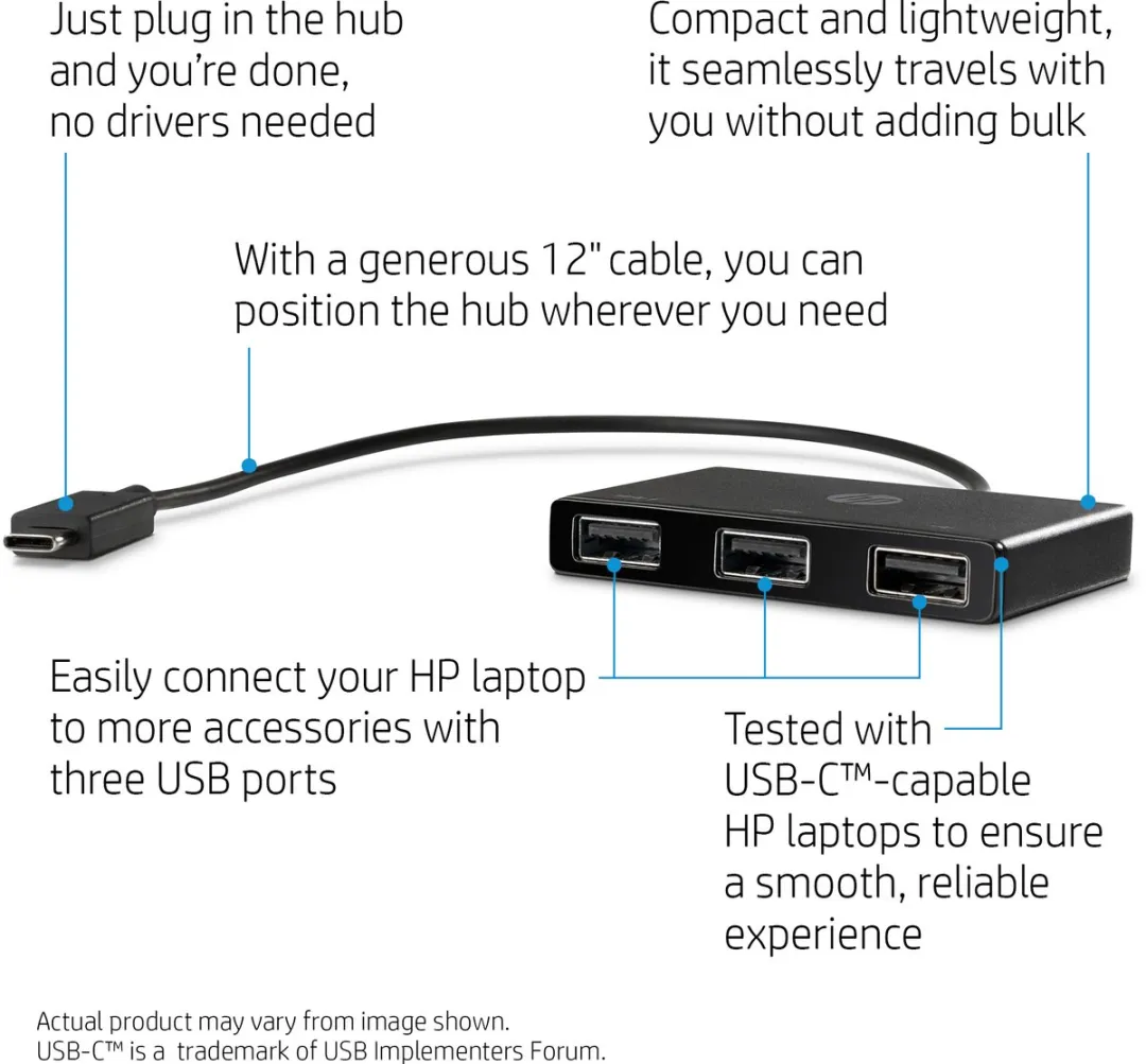 HP Z6A00AA USB-C Hub - 3 Poorten USB 3.2 Gen 2 - Zwart