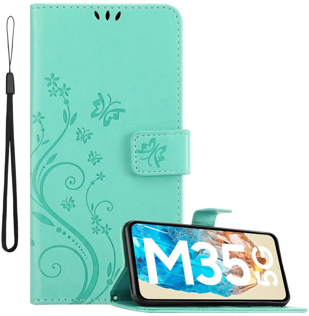 Cadorabo Hoesje geschikt voor Samsung Galaxy M35 in BLOEMEN TURKOOIS