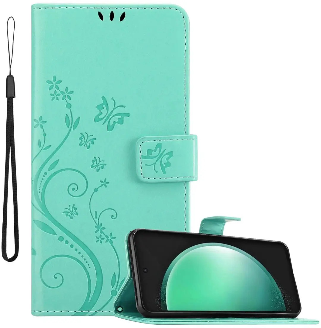 Cadorabo Hoesje geschikt voor Samsung Galaxy S24 FE in BLOEMEN TURKOOIS