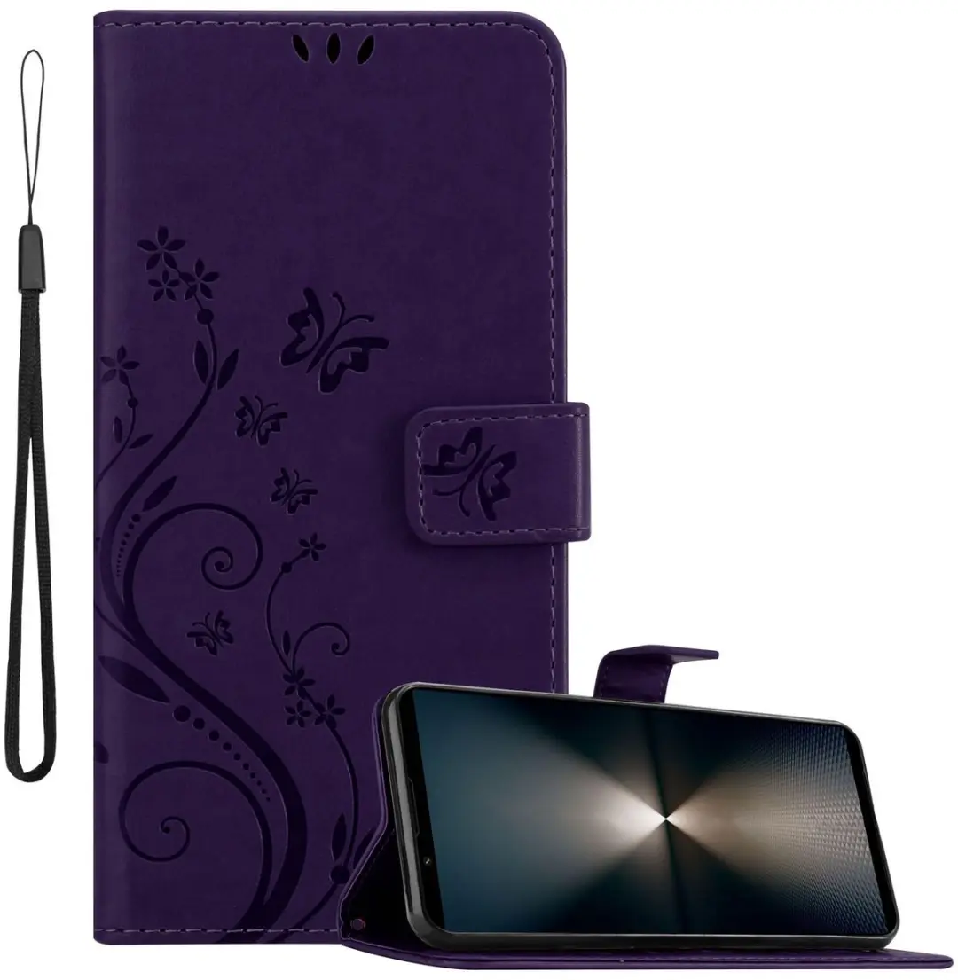 Cadorabo Hoesje geschikt voor Sony Xperia 1 VI in BLOEMEN DONKER PAARS