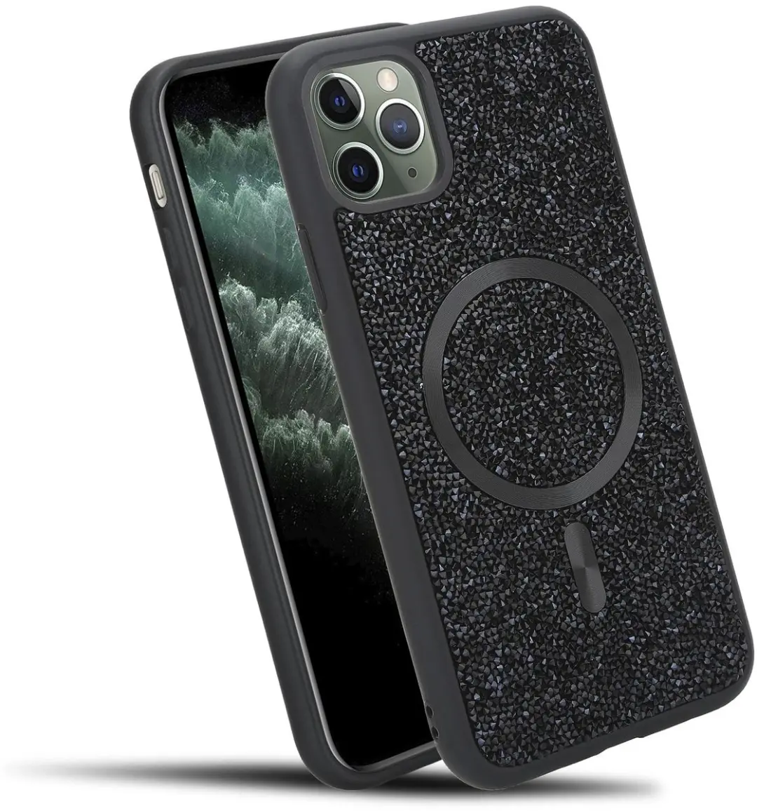 Hoesje geschikt voor iPhone 11 PRO MAX in Zwart Diamant Glitter Stijl