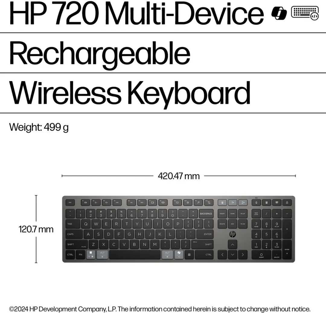 HP 720 Multi-Device Draadloos Toetsenbord 9T5B1AA#ABB - Zwart