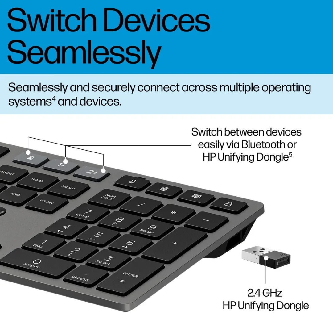 HP 720 Multi-Device Draadloos Toetsenbord 9T5B1AA#ABB - Zwart