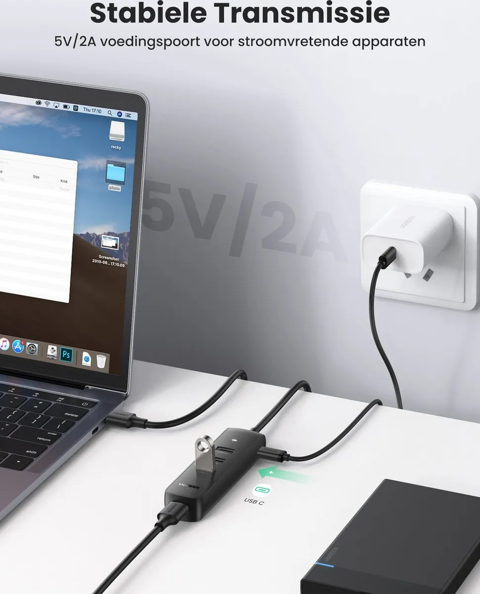 UGREEN USB-A naar USB 3.0 Hub 10915 - 5 Poorten - Zwart