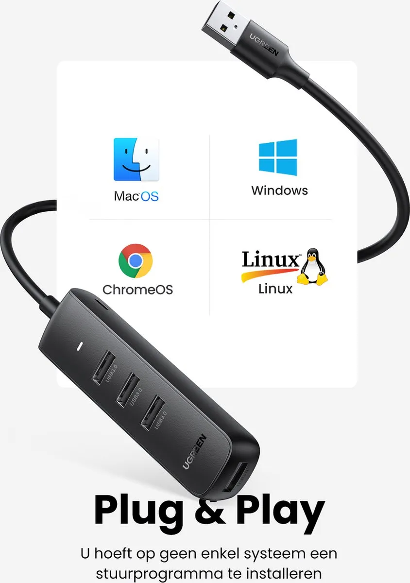 UGREEN USB-A naar USB 3.0 Hub 10915 - 5 Poorten - Zwart