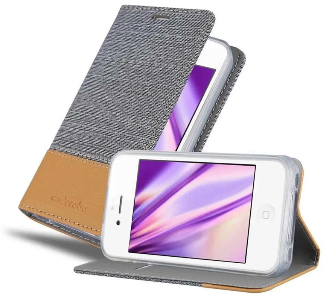 Cadorabo Hoesje geschikt voor Apple iPhone 4 / 4S in LICHTGRIJS BRUIN - Beschermhoes met magnetische sluiting, standfunctie en kaartvakje Book Case Cover Etui