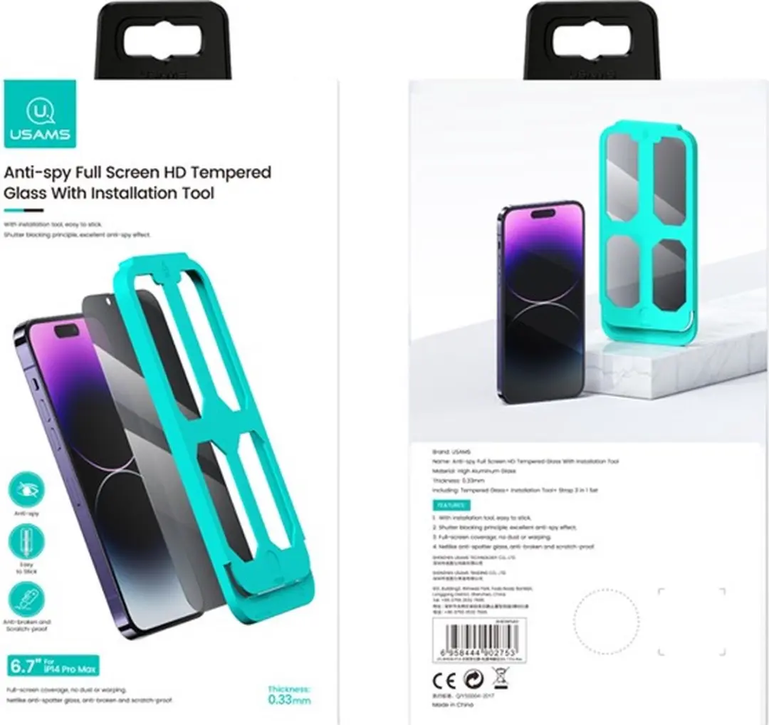 USAMS Privacy Screenprotector iPhone 14 Pro - afbeelding 3 van 6