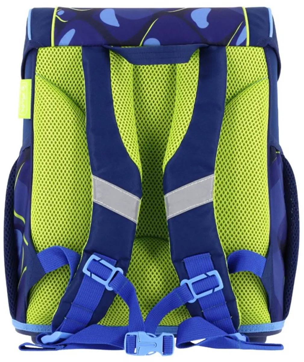 herlitz schooltas Loop Plus T-Rex Explorer, blauw/groen, dinosauriër motief, 17