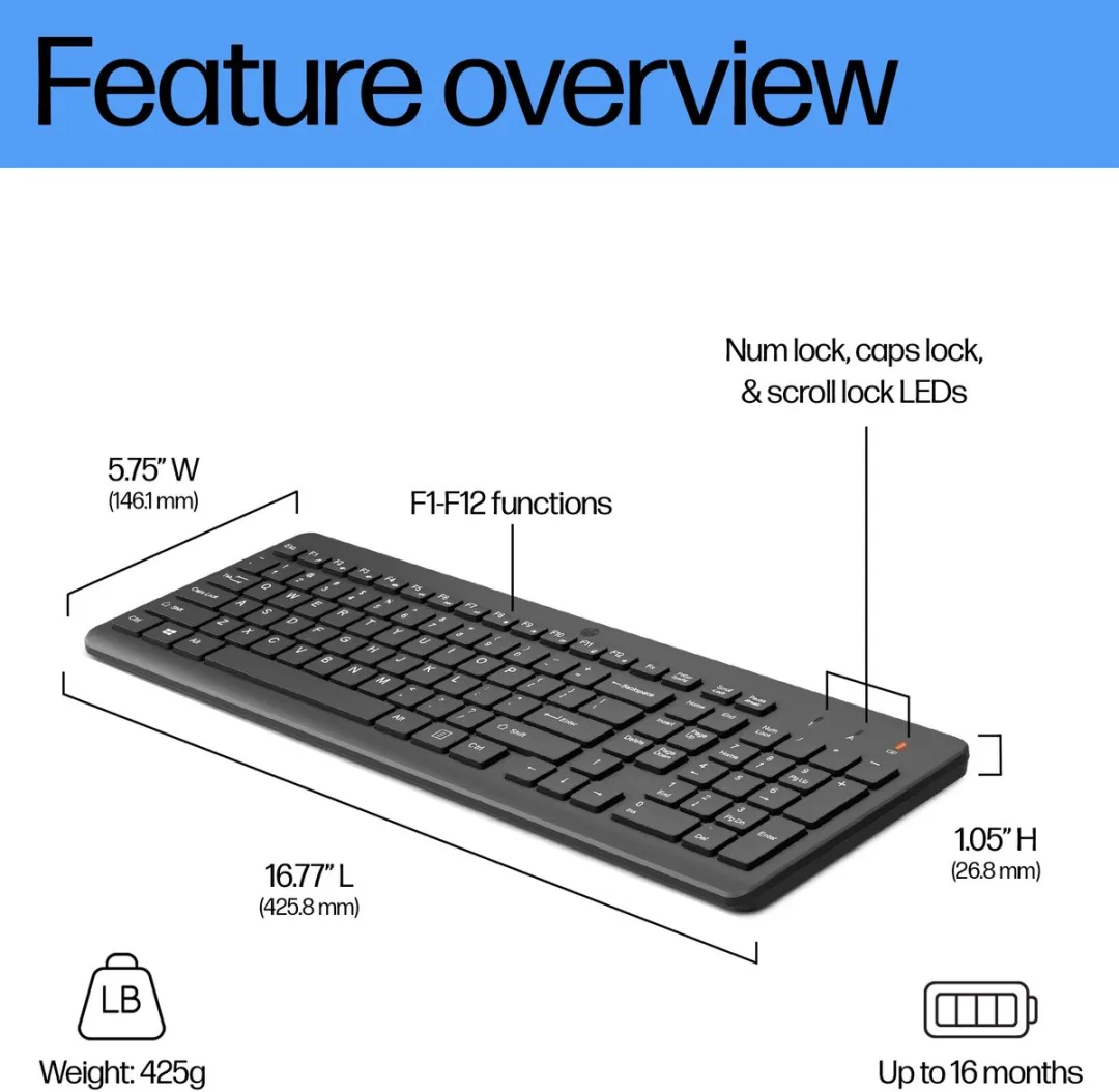 HP 225 WL Draadloos Toetsenbord - Zwart