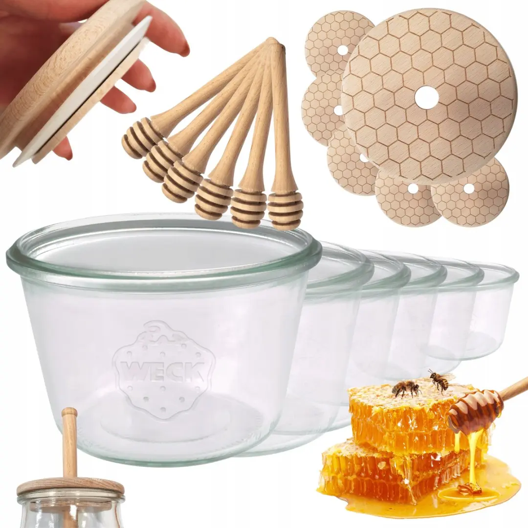 Weck Honingpotten 370ml met Lepel & FSC Houten Deksel
