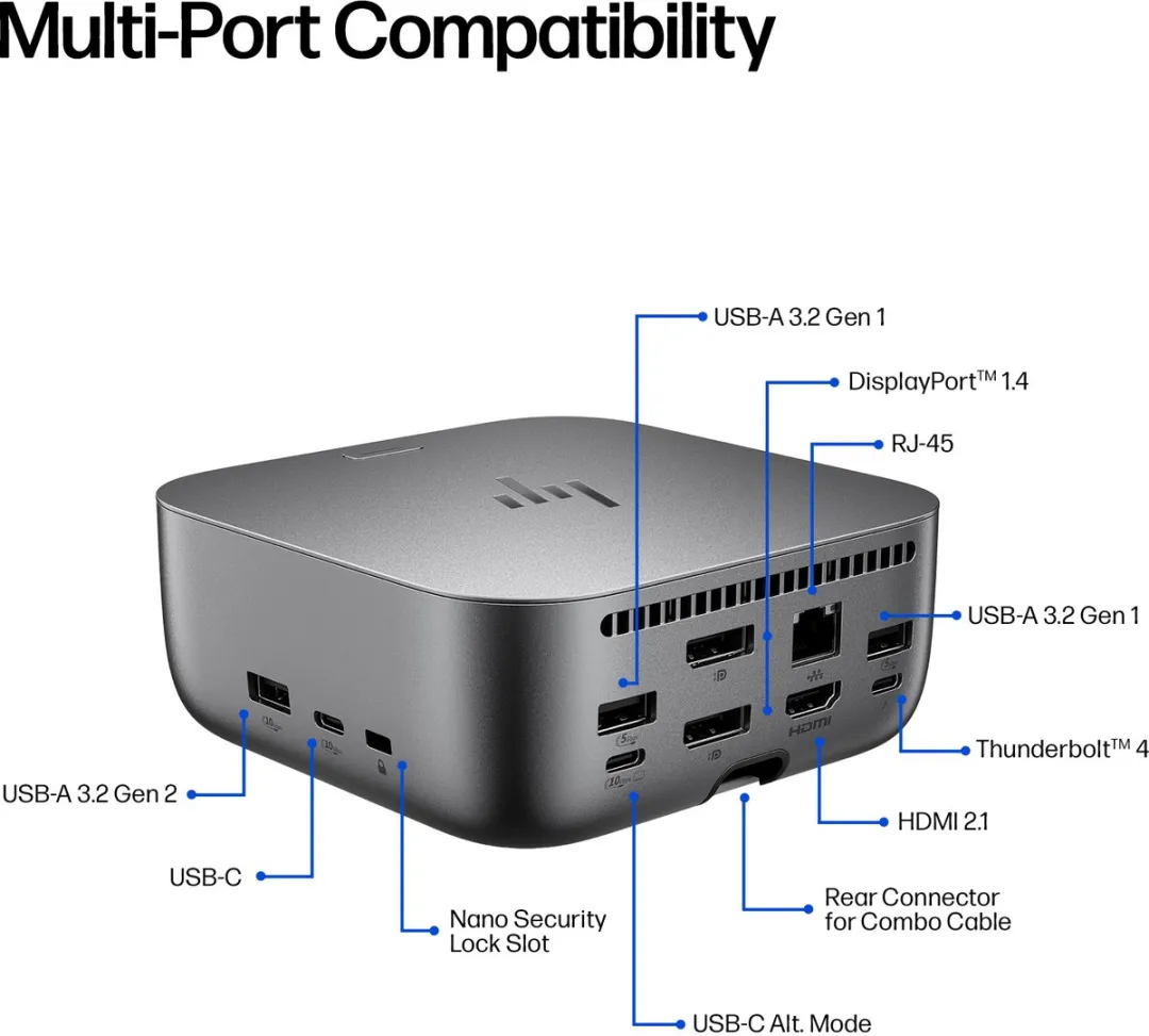 HP Thunderbolt 4 Ultra 180W G6-dock - 9X481UT - Grijs - afbeelding 6 van 6