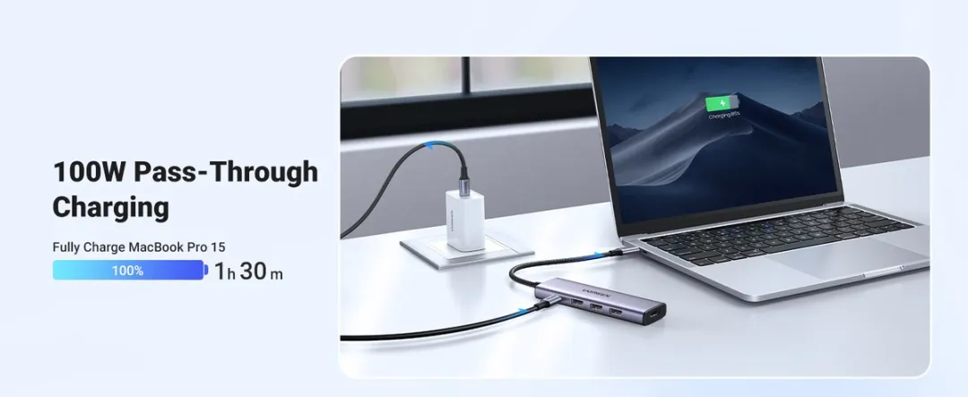 UGREEN Revodok PD100W USB-C Hub 4K HDMI - 3x USB-A 3.0 - Aluminium