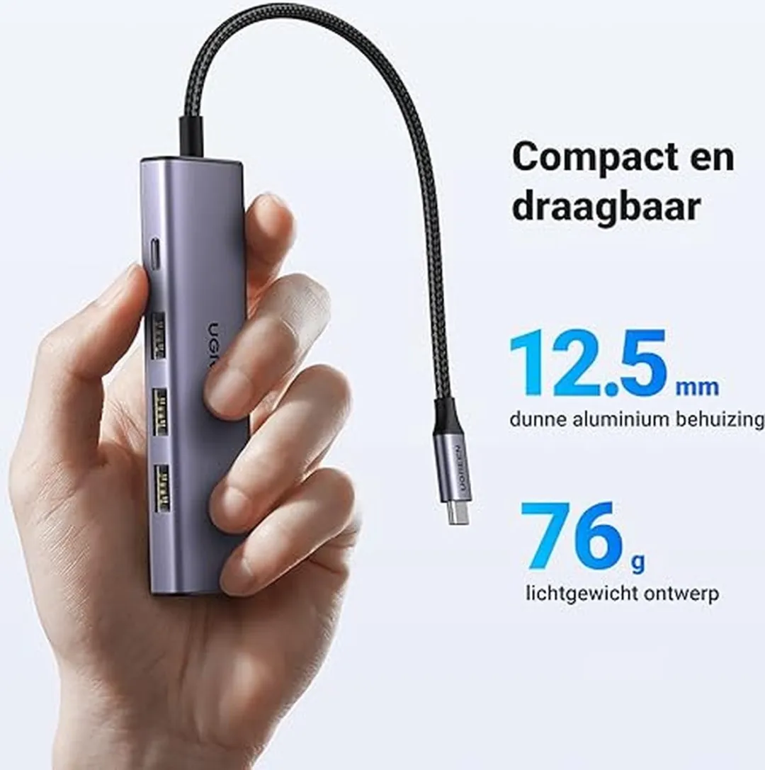 UGREEN Revodok PD100W USB-C Hub 4K HDMI - 3x USB-A 3.0 - Aluminium