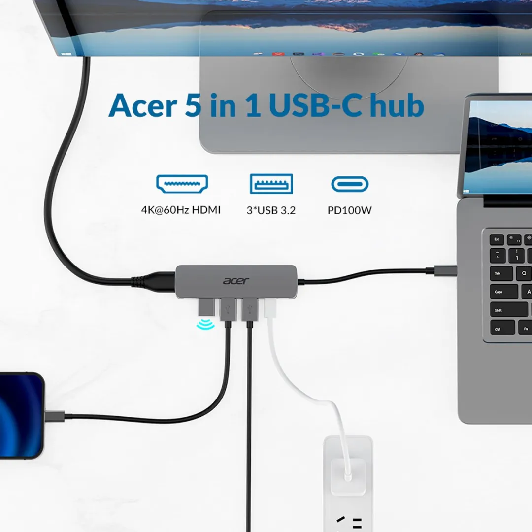 Acer 5-in-1 HP.DSCAB.021 Docking Station - 4K HDMI - USB-C - Zilver