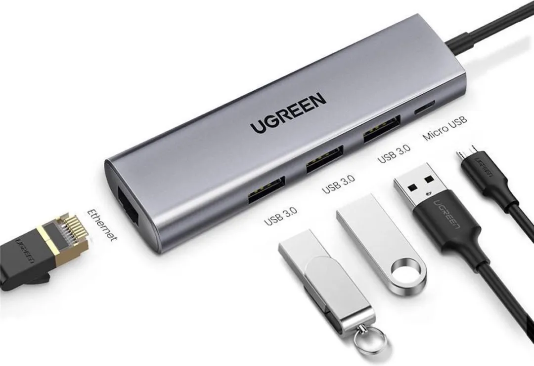 Ugreen 60812 USB 3.0 Gigabit LAN Adapter - 4 Poorten - Grijs - afbeelding 2 van 6