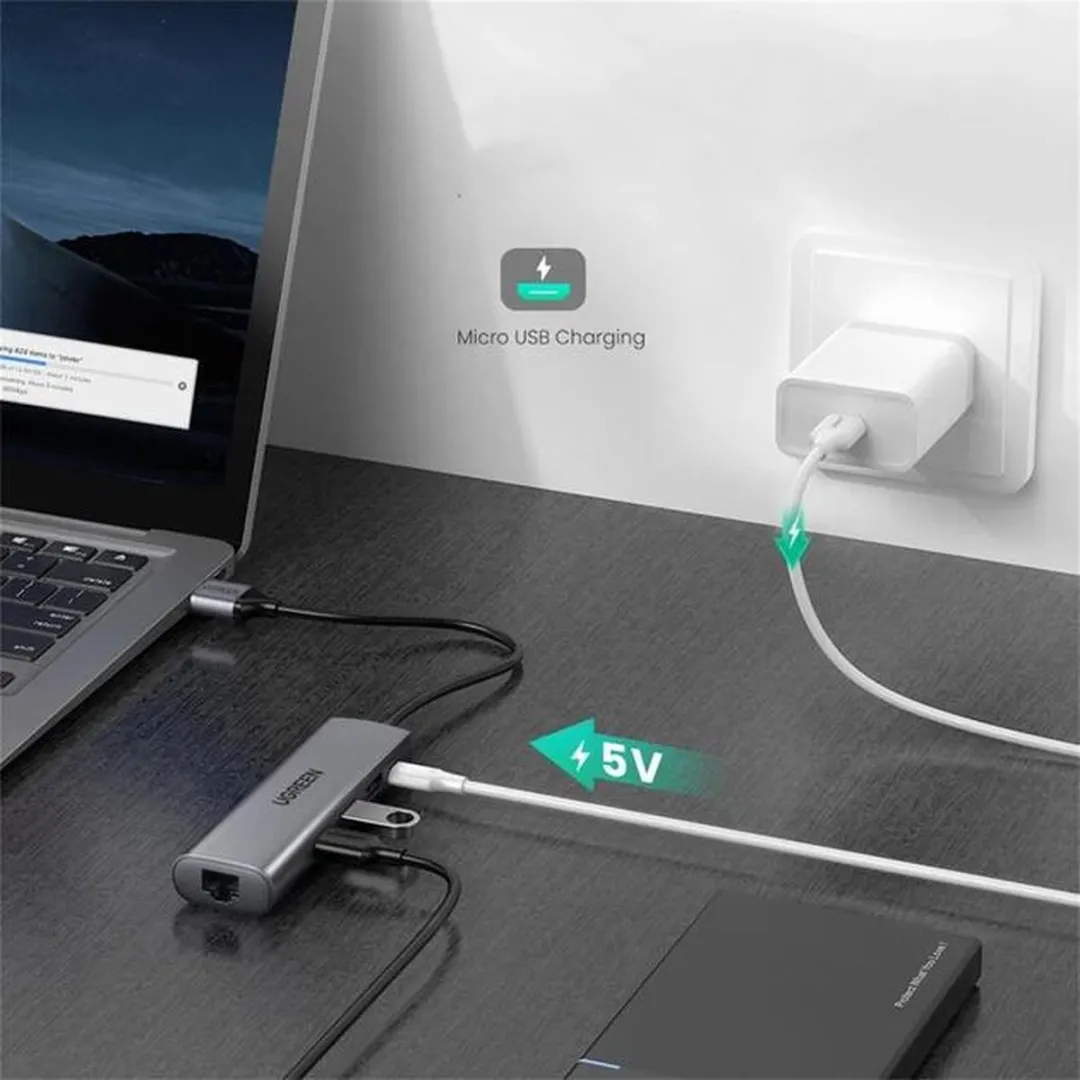 Ugreen 60812 USB 3.0 Gigabit LAN Adapter - 4 Poorten - Grijs - afbeelding 6 van 6