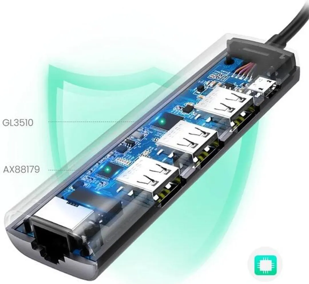 Ugreen 60812 USB 3.0 Gigabit LAN Adapter - 4 Poorten - Grijs - afbeelding 4 van 6