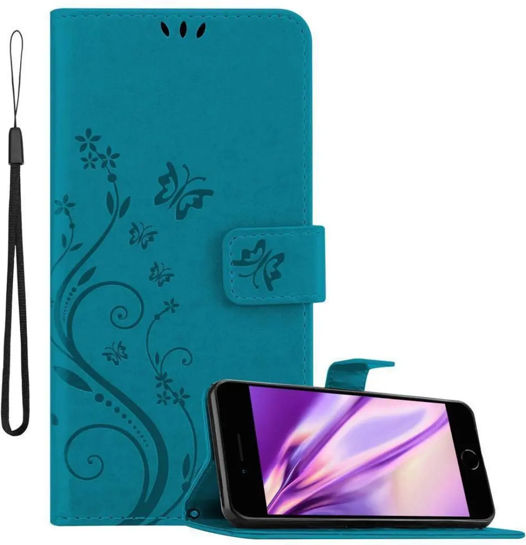 Cadorabo Hoesje geschikt voor Apple iPhone 7 / 7S / 8 / SE 2020 in BLOEMEN BLAUW