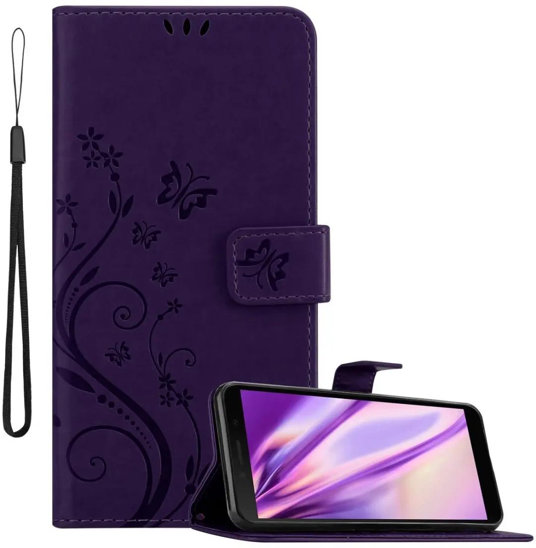 Cadorabo Hoesje geschikt voor Honor 9S / Huawei Y5P in BLOEMEN DONKER PAARS