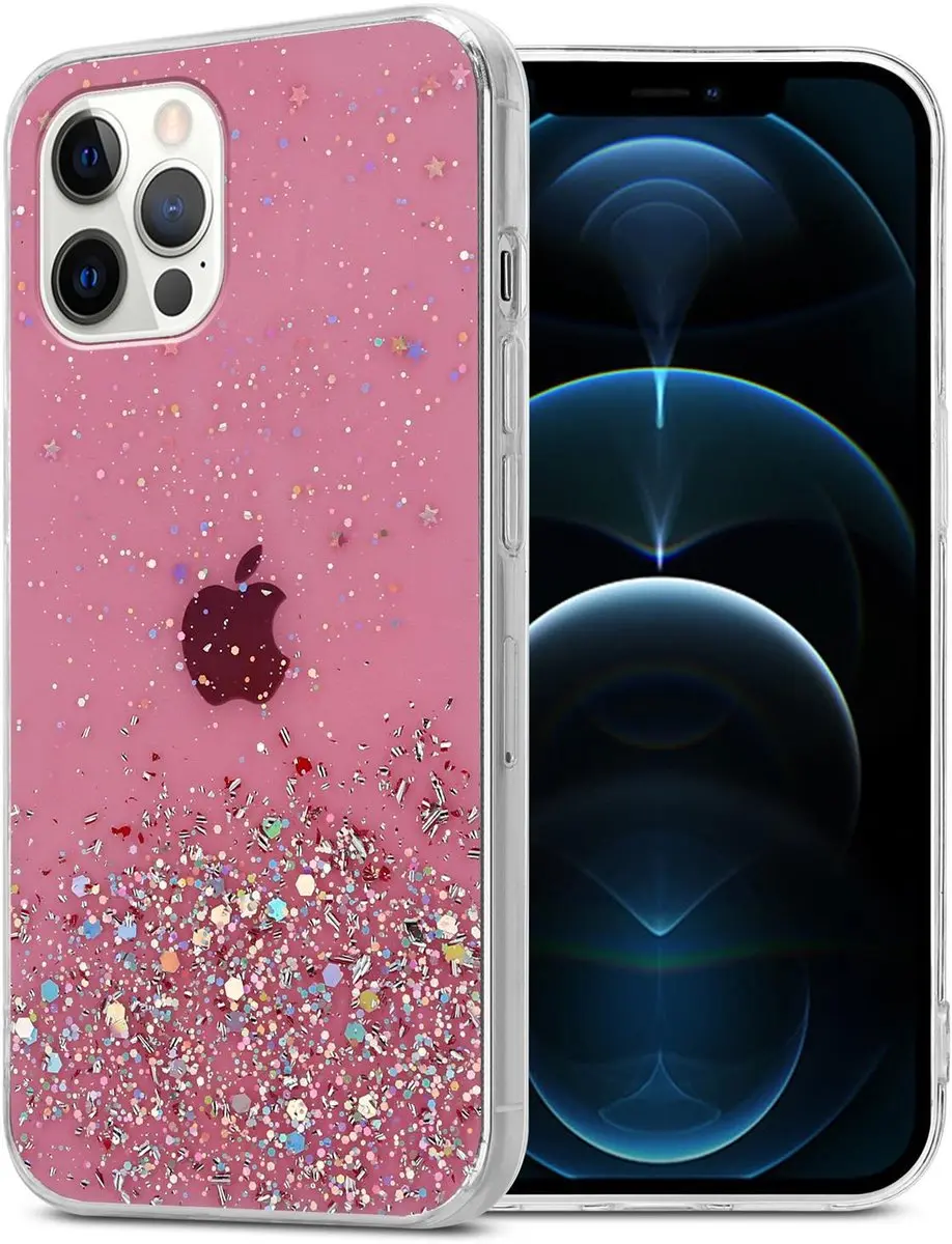 Cadorabo Hoesje geschikt voor Apple iPhone 12 / 12 PRO in Roze met Glitter