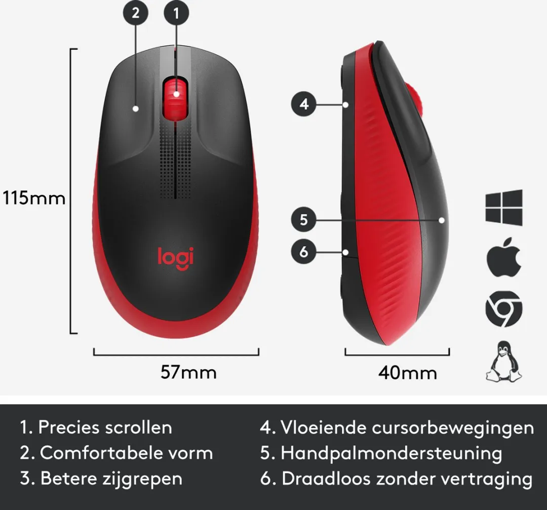 Logitech M190 Draadloze Muis - Zwart/Rood
