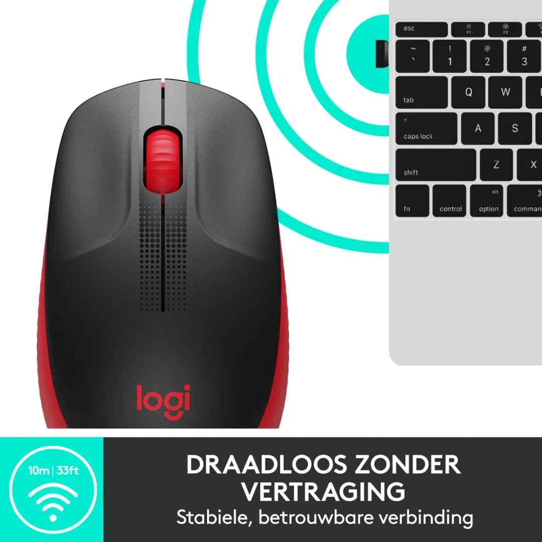 Logitech M190 Draadloze Muis - Zwart/Rood