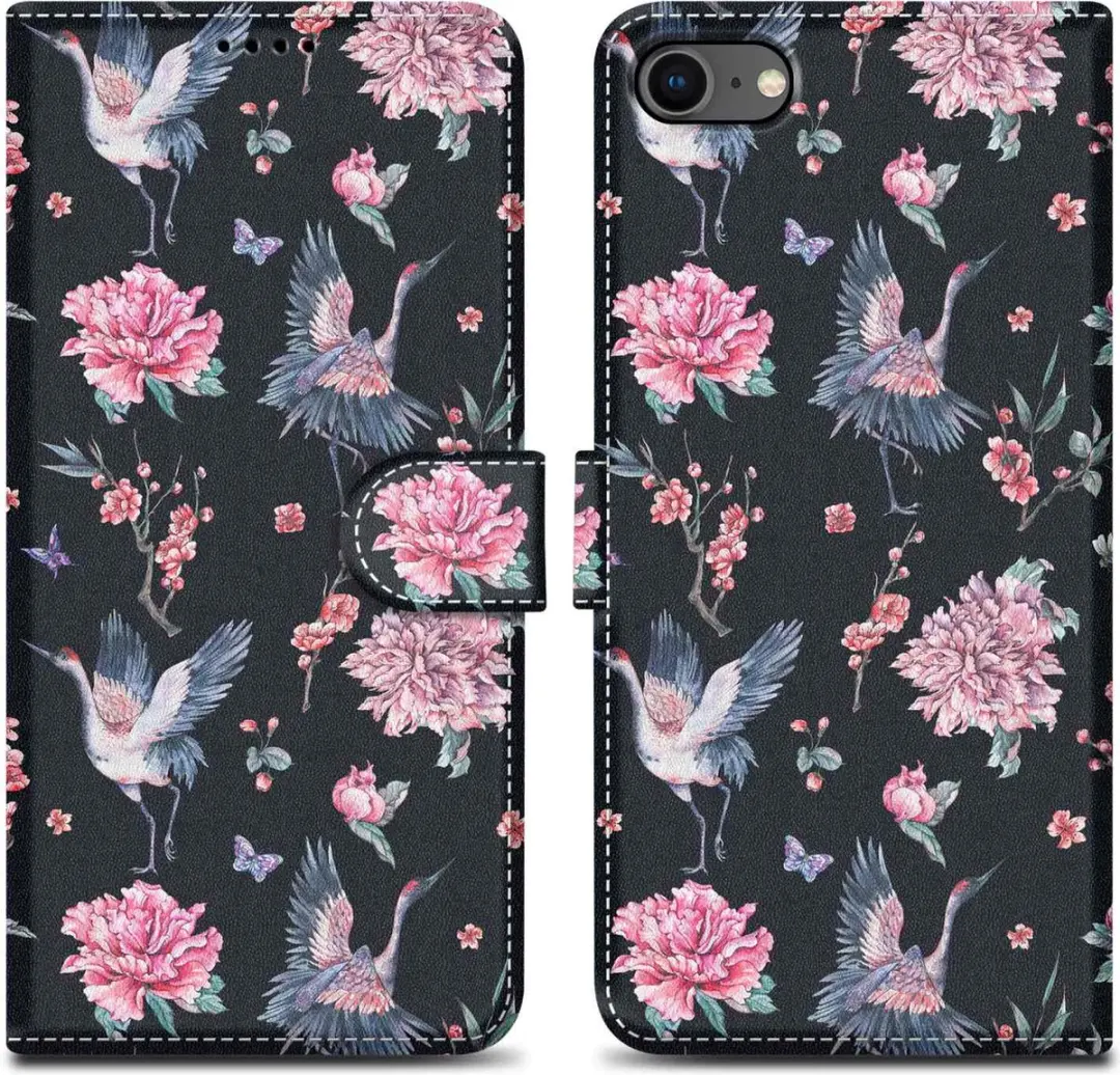 Cadorabo Hoesje geschikt voor Apple iPhone 7 / 7S / 8 / SE 2020 - Design Kraan & Bloemen No. 9 - Beschermhoes Case Cover met magnetische sluiting, standaardfunctie en kaartvakje