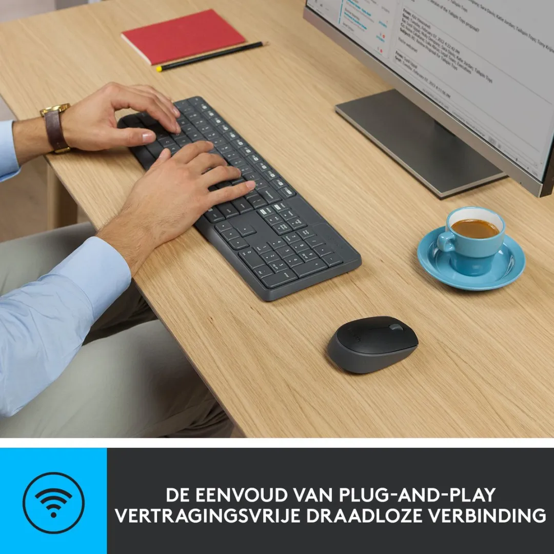 Logitech MK235 Draadloos Toetsenbord met Muis - 3 Knoppen - Grijs