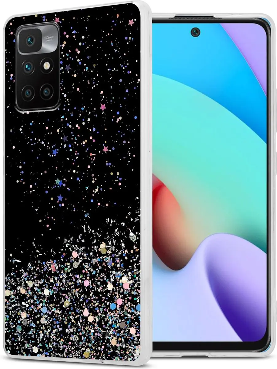 Cadorabo Hoesje geschikt voor Xiaomi RedMi 10 in Zwart met Glitter