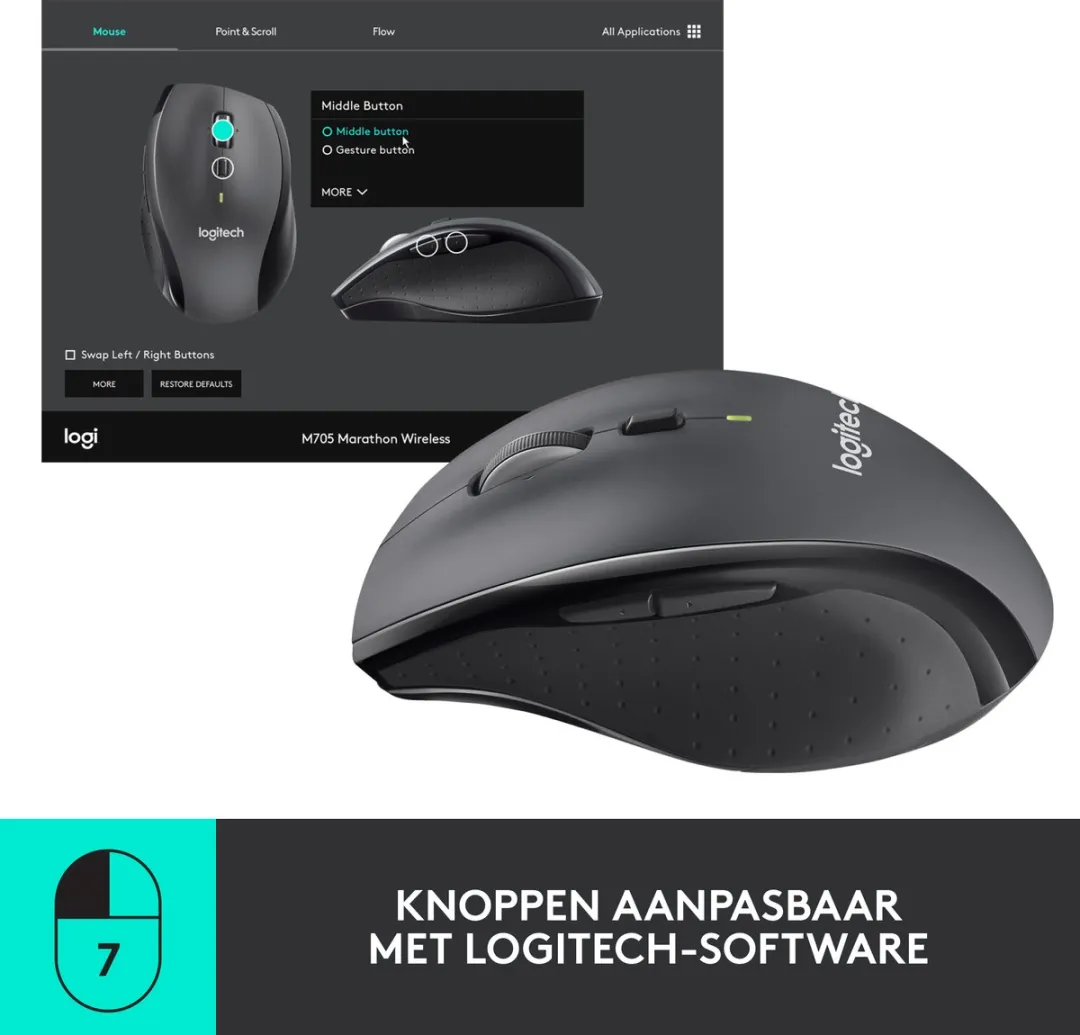 Logitech M705 Marathon Draadloze Muis - Grijs