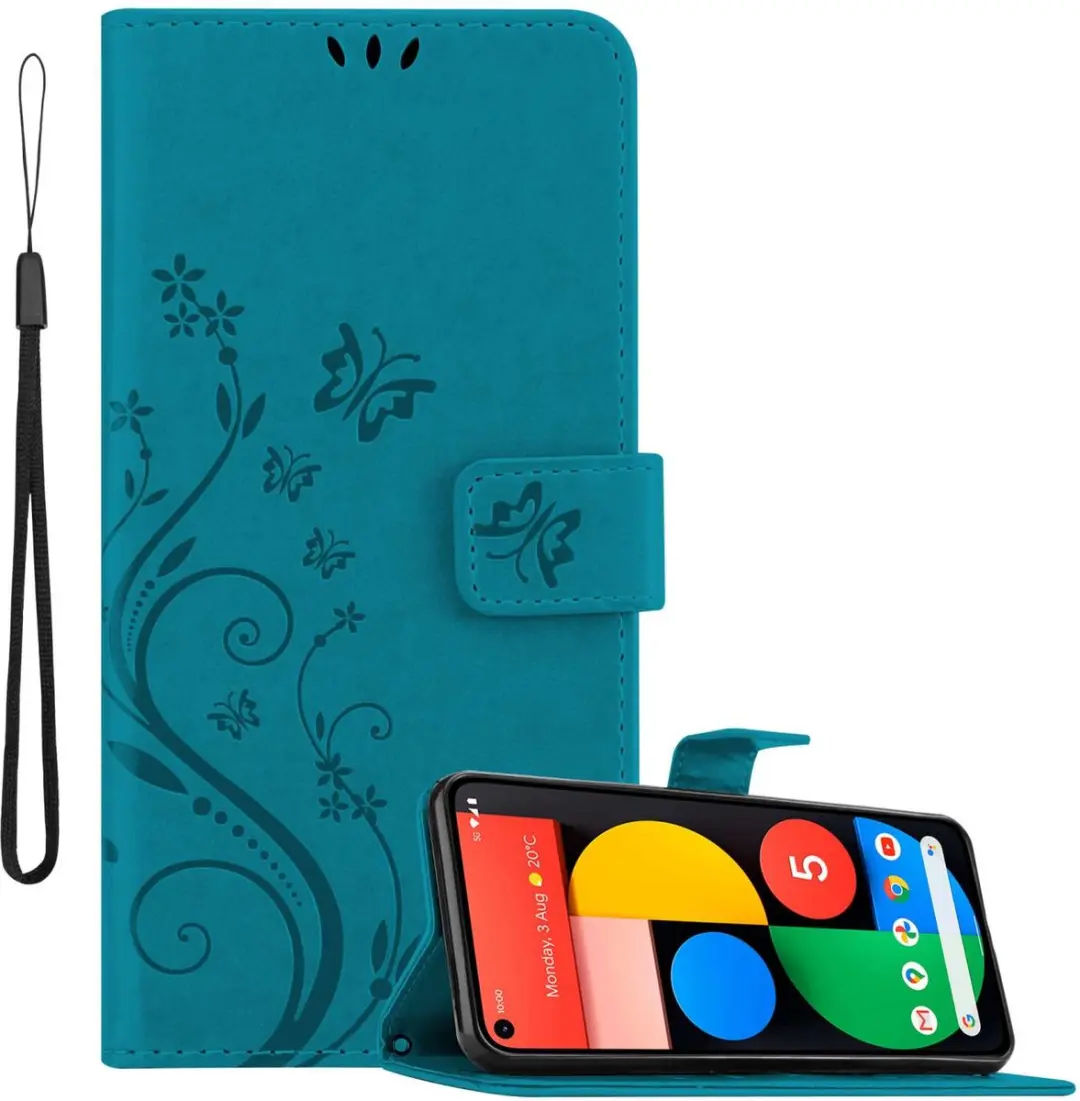 Cadorabo Hoesje geschikt voor Google PIXEL 5 in BLOEMEN BLAUW