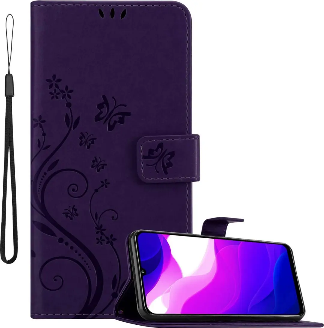 Cadorabo Hoesje geschikt voor Xiaomi Mi 10 LITE in BLOEMEN DONKER PAARS