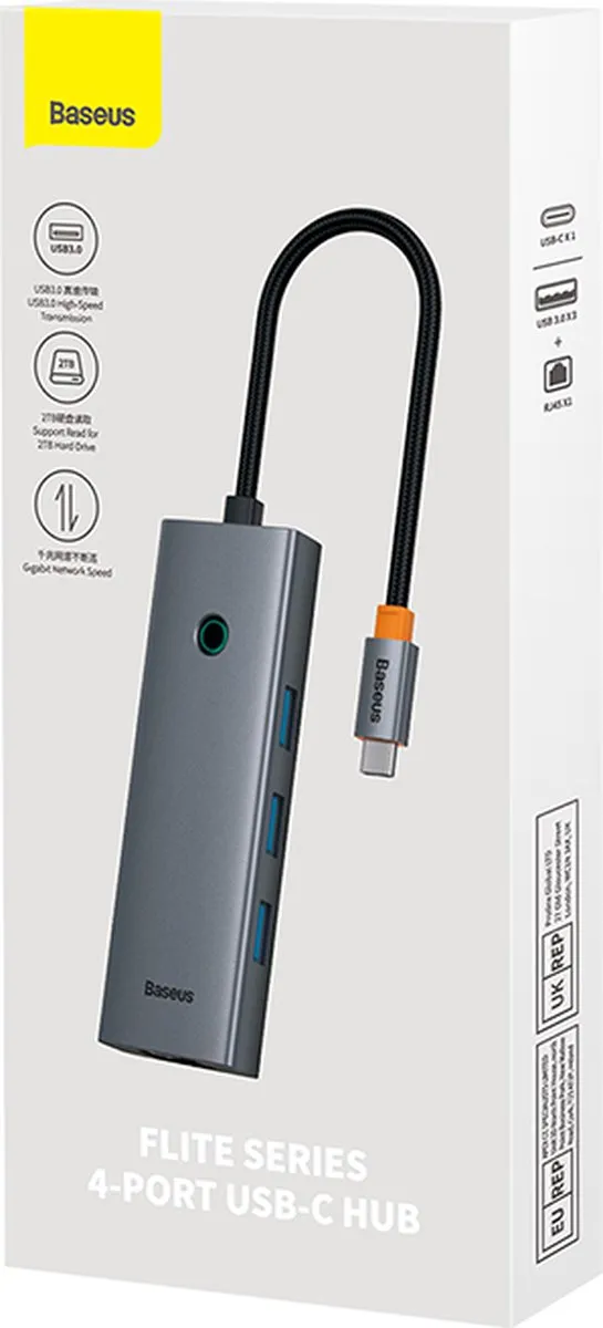 Baseus UltraJoy USB-C 4-in-1 Hub 5Gbps - Grijs