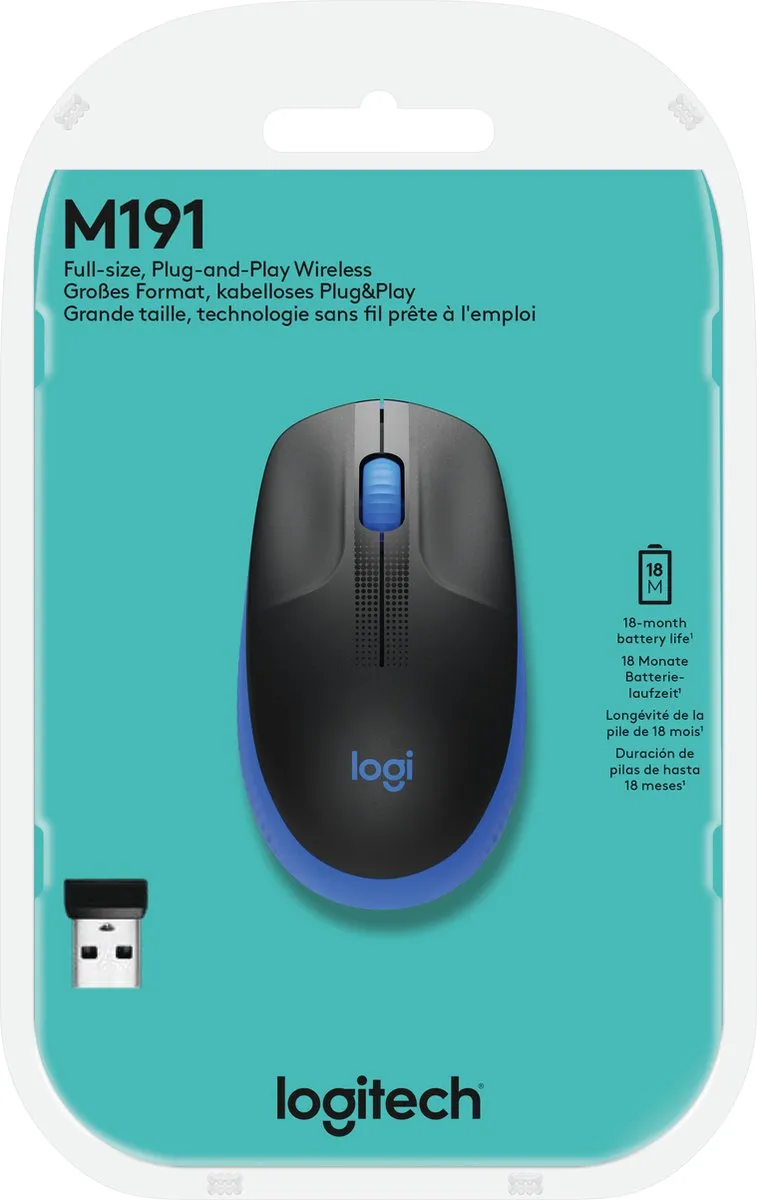 Logitech M190 Draadloze Muis - Blauw
