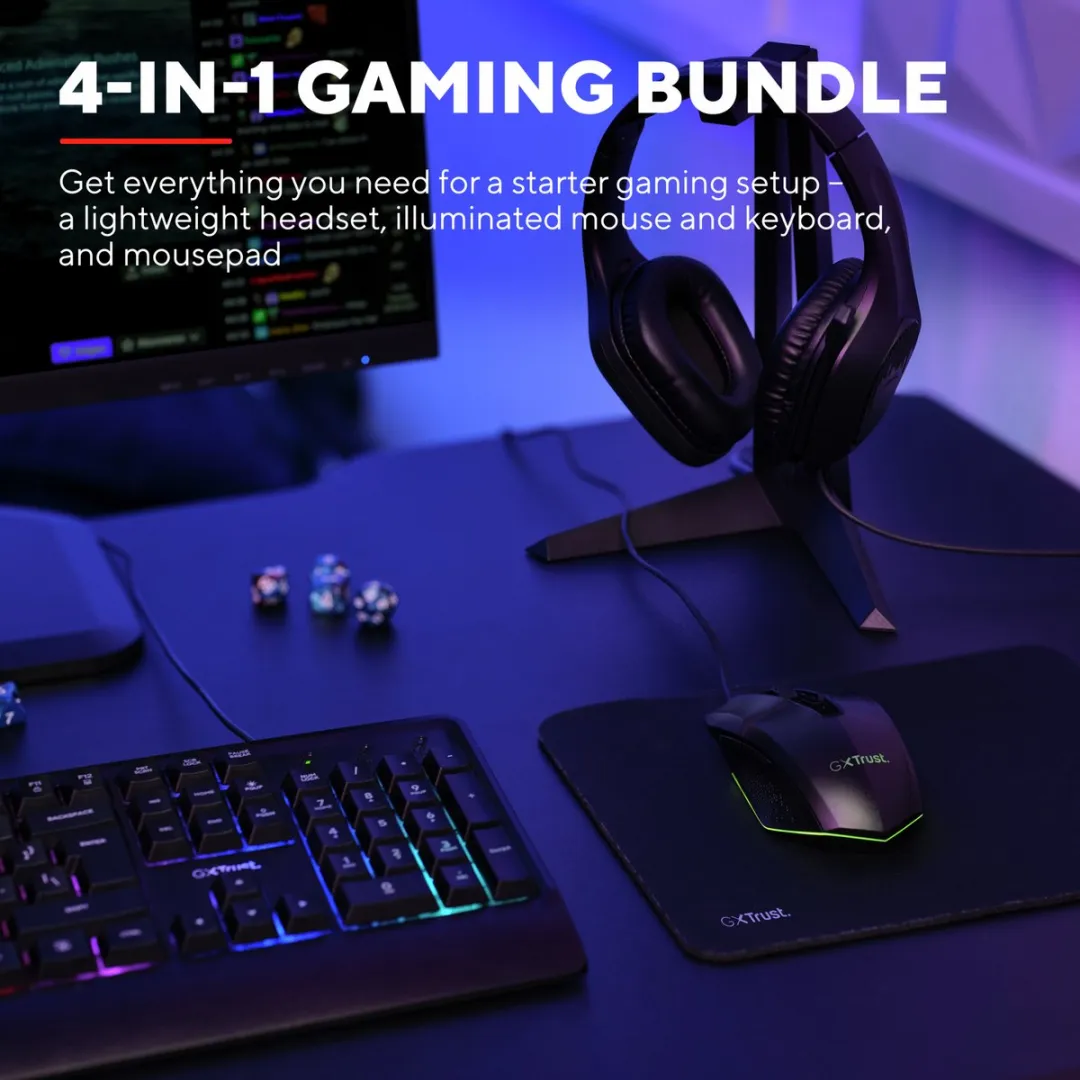 Trust GXT 792 Quadrox Gaming Bundel - Toetsenbord Muis Headset Muismat