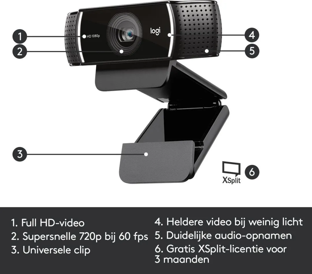 Logitech C922 Pro - Webcam - Streaming - Full HD 1080p/30fps - Zwart