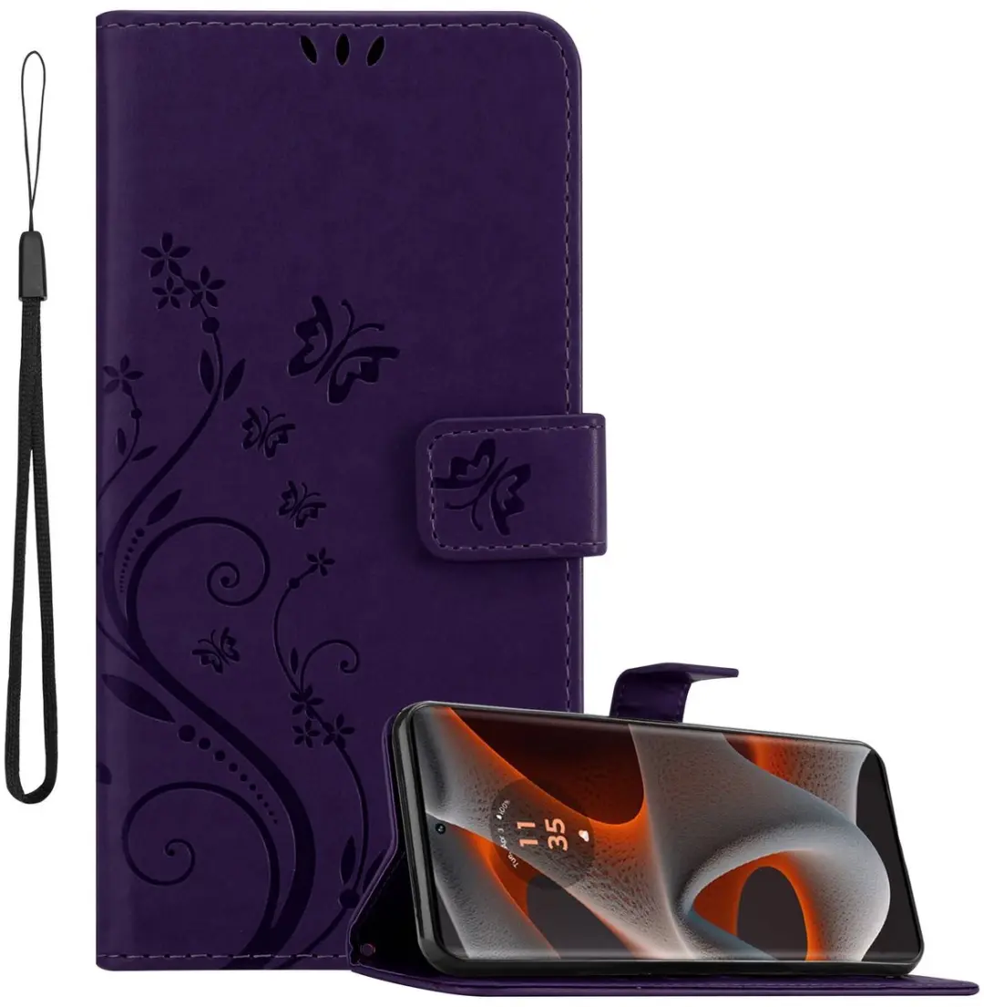 Cadorabo Hoesje geschikt voor Motorola Moto Edge 50 Pro in BLOEMEN DONKER PAARS