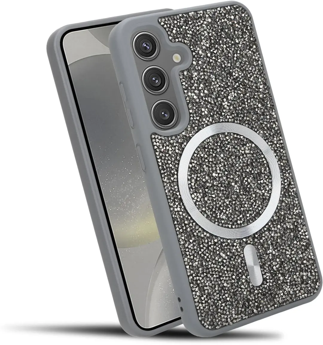Hoesje geschikt voor Samsung Galaxy S24 in Grijs Diamant Glitter Stijl