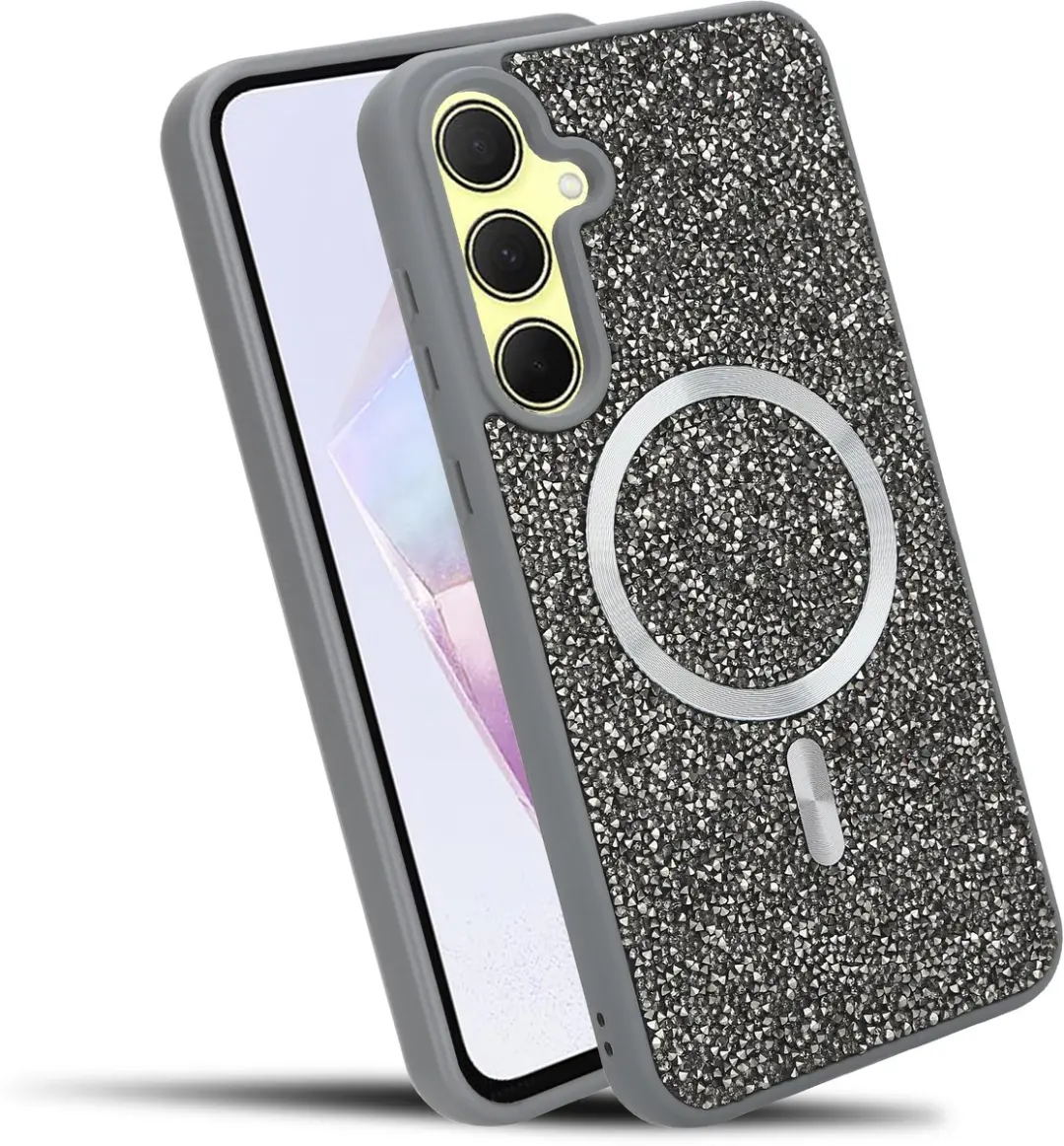 Hoesje geschikt voor Samsung Galaxy A35 5G in Grijs Diamant Glitter Stijl