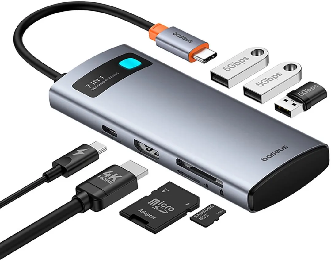 Baseus USB-C Hub 7-in-1 4K60Hz - 3x USB 3.0 PD SD