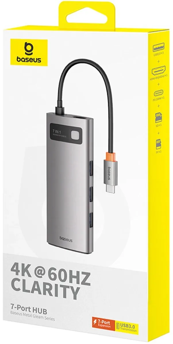 Baseus USB-C Hub 7-in-1 4K60Hz - 3x USB 3.0 PD SD
