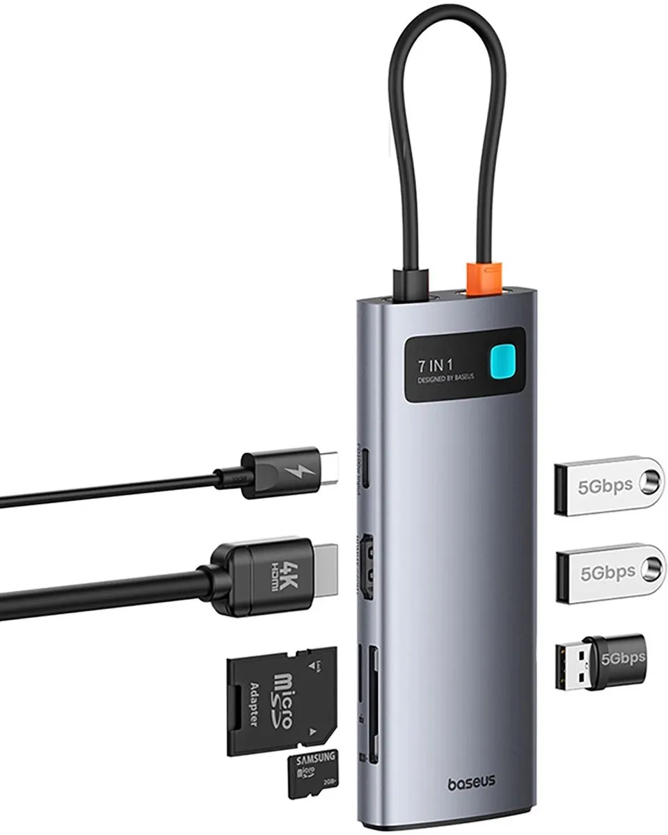 Baseus USB-C Hub 7-in-1 4K60Hz - 3x USB 3.0 PD SD - afbeelding 6 van 6