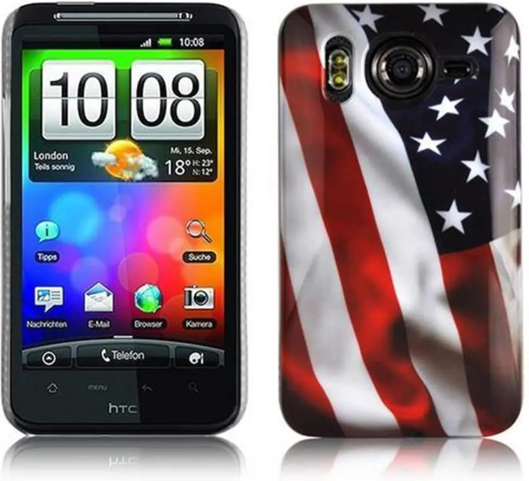 Cadorabo Hoesje geschikt voor HTC Desire HD met STARS AND STRIPES opdruk - Hard Case Cover beschermhoes in trendy design