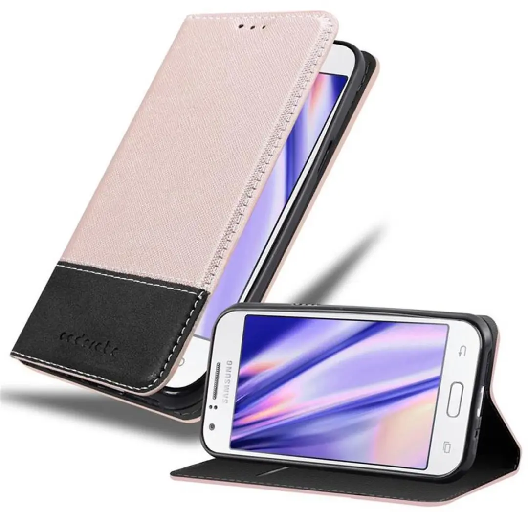 Cadorabo Hoesje geschikt voor Samsung Galaxy J1 2015 in ROSE GOUD ZWART