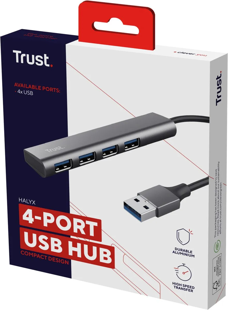 Trust Halyx USB-hub 5 Poorten USB 3.2 Gen1 - Donkergrijs