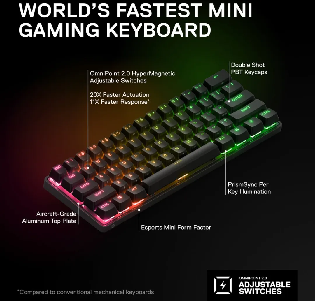 SteelSeries Apex Pro Mini - Draadloos Gaming Toetsenbord - US Qwerty Layout