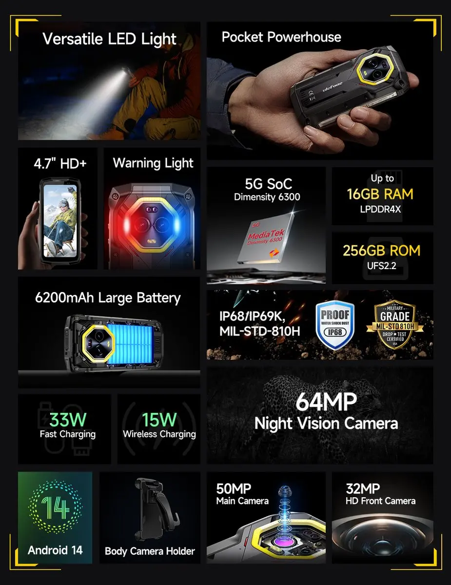 Ulefone Armor Mini 20 Pro Robuuste Smartphone - Zwart - afbeelding 5 van 6